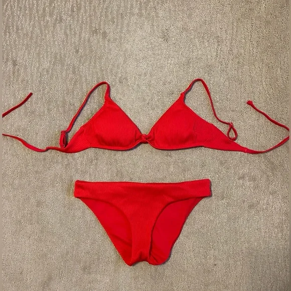 Hollister Swim Hollister Red Ribbed Two Piece Bikini Swimsuit
